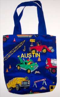 PERSONALIZED tote bag for boys   CONSTRUCTION TRUCKS  