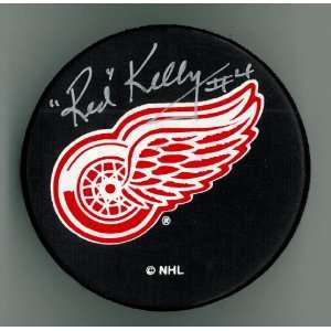 Red Kelly Autographed Hockey Puck   Red Wings #2  Sports 
