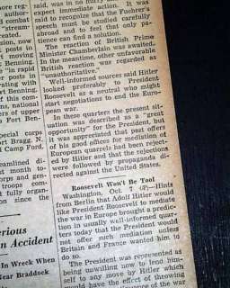 ADOLPH HITLER Reichstag Speech WWII 1939 Old Newspaper  