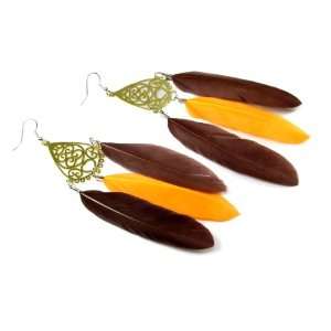 Autumn Harvest Feather Dangle Earrings with Filigree Accent, 4 