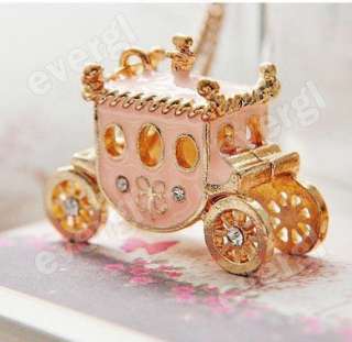 Luxury Sweet Betsey Johnson Pink Rhinestone Pumpkin Cart Necklace 