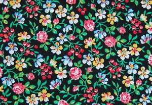   Fabric 1/2 Yard Cotton Flowers BLACK GREEN PINK Lily Garden  