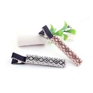 Hair Clip   Rectangle Shape Cover with Black Textile & Decorate with 