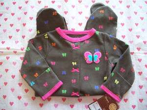 CARTERS BROWN PINK SLEEP AND PLAY GIRLS NWT BUTTERFLYS  