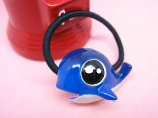 Hand Drawing Cutie Blue Whale Ponytail Holder hair tie  