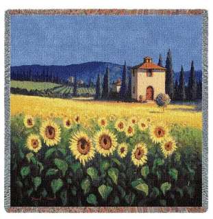 TUSCAN LANDSCAPE SUNFLOWERS TAPESTRY THROW AFGHAN BLANKET  