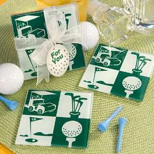    Golf design glass coaster favors (Set of 72)