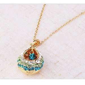 Fashion Necklace with Peacock Blue Crystal Water Drop 