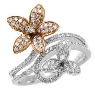 FINE DIAMOND FLORAL RIGHT HAND RING 14K WHITE & ROSE/PINK GOLD FLOWER