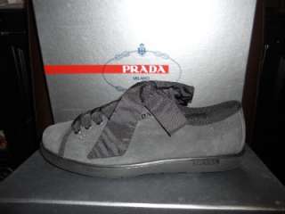 PRADA Sport Womens Grey Suede Taffeta Lace Up Sneakers Shoes 36 EU / 6 