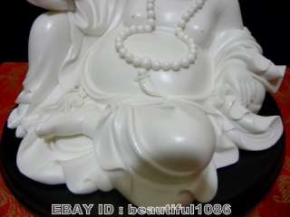 White Porcelain laughing lying buddha wood base statue  