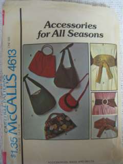 VTG McCalls 4613 Womens PURSE BAG BELT Sewing Pattern  