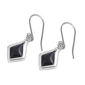  Nickel Free Sterling Silver Earrings Black Onyx Fish Wire 