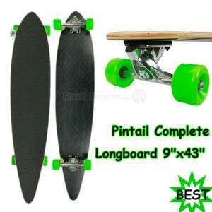 Black Complete Longboard PINTAIL Skateboard 43 X 9  