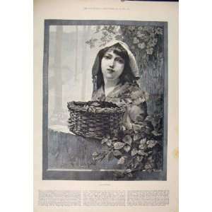  Blackberries Girl Lady Basket Fruit Fine Art 1885 Print 
