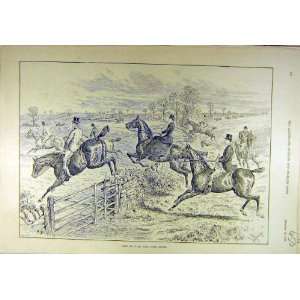  1894 Hunters Jump Gate Wall Hunting Sport Print