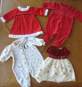 Beautiful Baby Girl 3 6 month Xmas clothes Lot 2 Dress Velour Romper 
