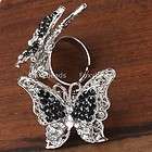   PINK CRYSTAL 3D BUTTERFLY COCKTAIL PARTY ADJUSTABLE FINGER RING #8