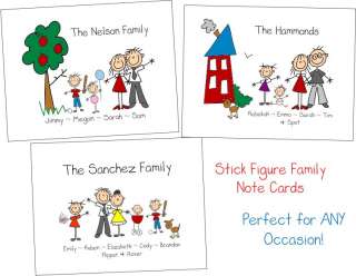 STICK FIGURE FAMILY Personalized Note Cards Stationery  