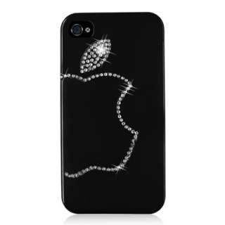 iPhone 4 4s 4g Black Bling Back Cover Case with Apple Diamond Crystal 