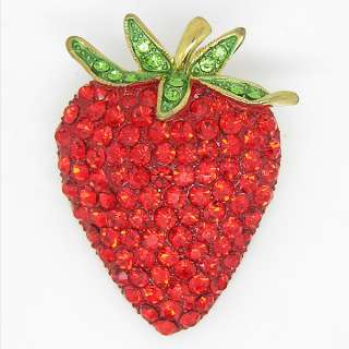 Red Strawberry Brooch Pin W Swarovski Crystals P182  
