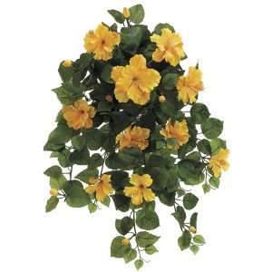  Faux 26 Hibiscus Hanging Bush x13 w/216 Lvs. Yellow (Pack 