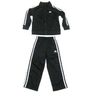  Adidas Boys / Girls Tracksuit in Black / White Stripes 