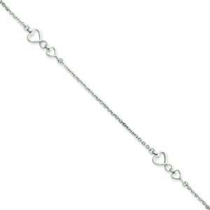  14k White Gold Open Heart Rolo Anklet Jewelry