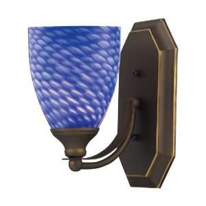  1 LIGHT VANITY IN AGED BRONZE AND SAPPHIRE GLASS