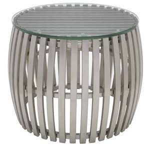  Nuevo Living Drum Side Table in Stainless with Glass