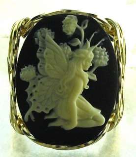 Beautiful Butterfly Fairy Cameo Ring 14k Rolled Gold  