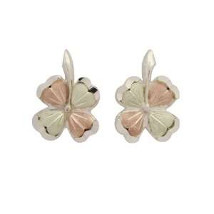  Black Hills Gold Sterling Silver Four Leaf Clover Earrings 