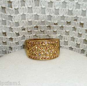   Beautiful Golden Sparkle Crystal Gold Plated Wide Band Ring 8.5  