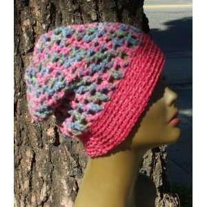  Hand Crocheted Slouchy Beanie Tam Crochet Slouch Hat Rose 