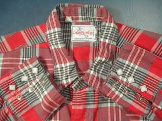 Vintage Red Plaid Western Diamond Snap Fitted Shirt 15  