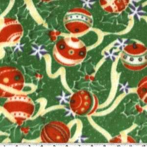   Fleece Fabric Holly & Ornaments Green By The Yard Arts, Crafts