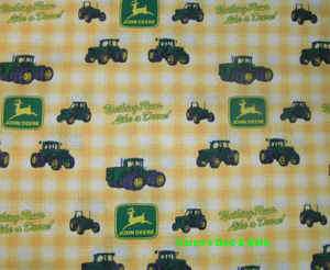 Fabric Shower Curtain Sewn From John Deere Yellow Check Cotton Print 