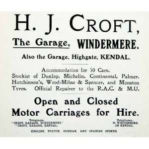  1912 Ad Windermere Kendal Highgate Garage Hotels England H 