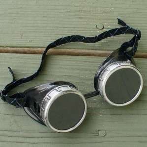 Steampunk Goggles Glasses cyber lens goth black silver  