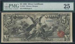   1896 $5 Silver Certificate PMG 25 VF (tear) Educational  