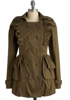 Woodland Wonderland Jacket   Green, Solid, Buttons, Ruffles, Tiered 