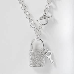   Plated Tiffany Style Key and Lock Charm and Chain 