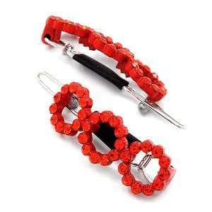   Red Open Round Rhinestone Circle Snap Hair Barette Clips Jewelry