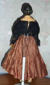 Antique Papier Mache 17 inch Doll with Brown and Black Gown  