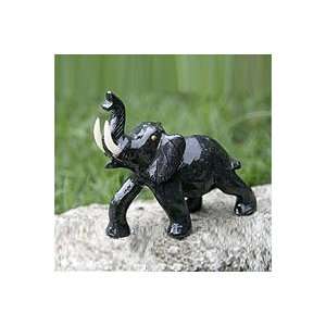    NOVICA Dolomite statuette, Black Elephant