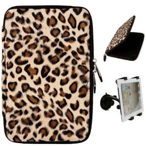 Brown Leopard) VG Animal Print Carrying Case with Faux Fur Exterior 