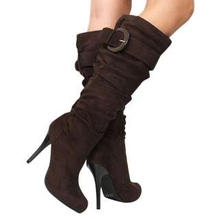 Women Platform Knee High Heel Slouch Dress Boots Shoes  