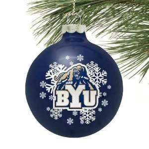  Brigham Young Cougars Navy Blue Snowflake Glass Ornament 
