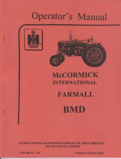 McCormick International BMD Tractor Operator Manual Farmall Great 