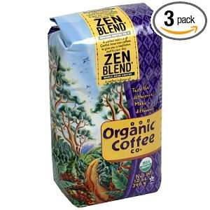 The Organic Coffee Co., Zen Blend, 12 Ounce Bags (Pack of 3)